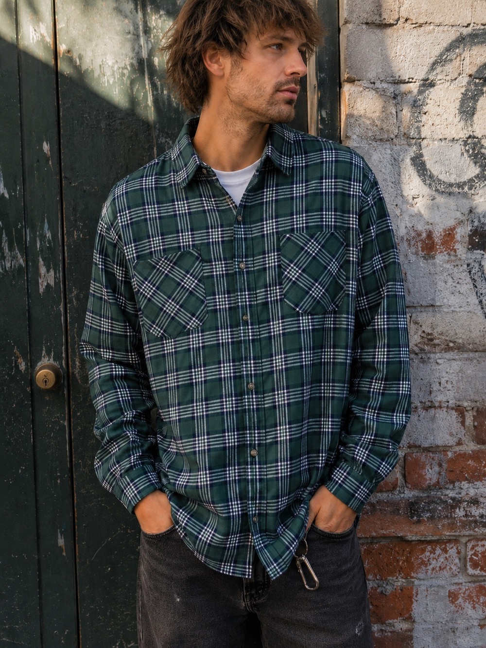 Vintage 90s Basic Editions Green Plaid Flannel Shirt Men XL Grunge NWT Cotton